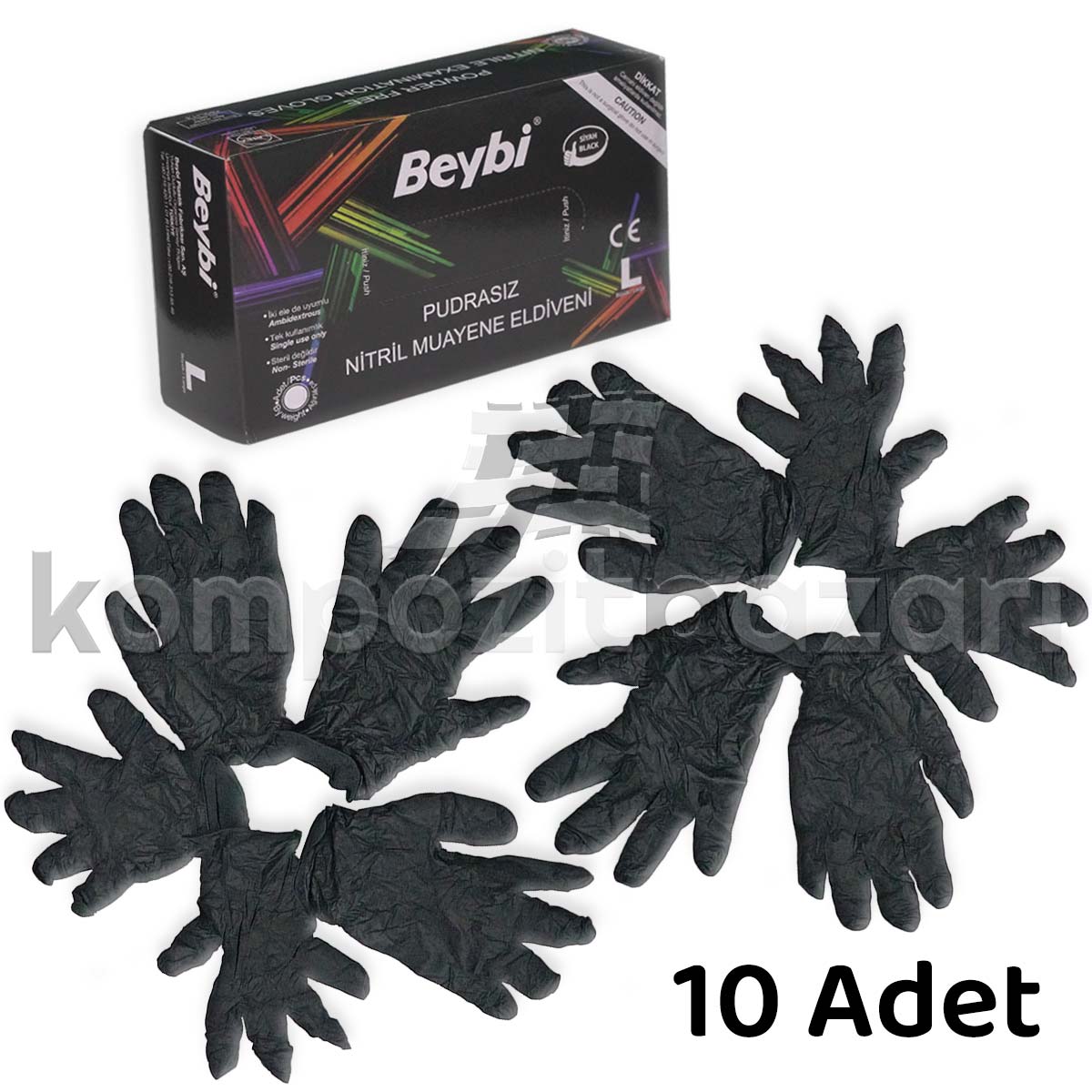 Beybi Pudrasız Siyah Nitril Eldiven 10 adet Büyük- L